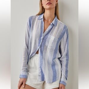 Rails Charli Linen Blend Shirt, Periwinkle Stripe